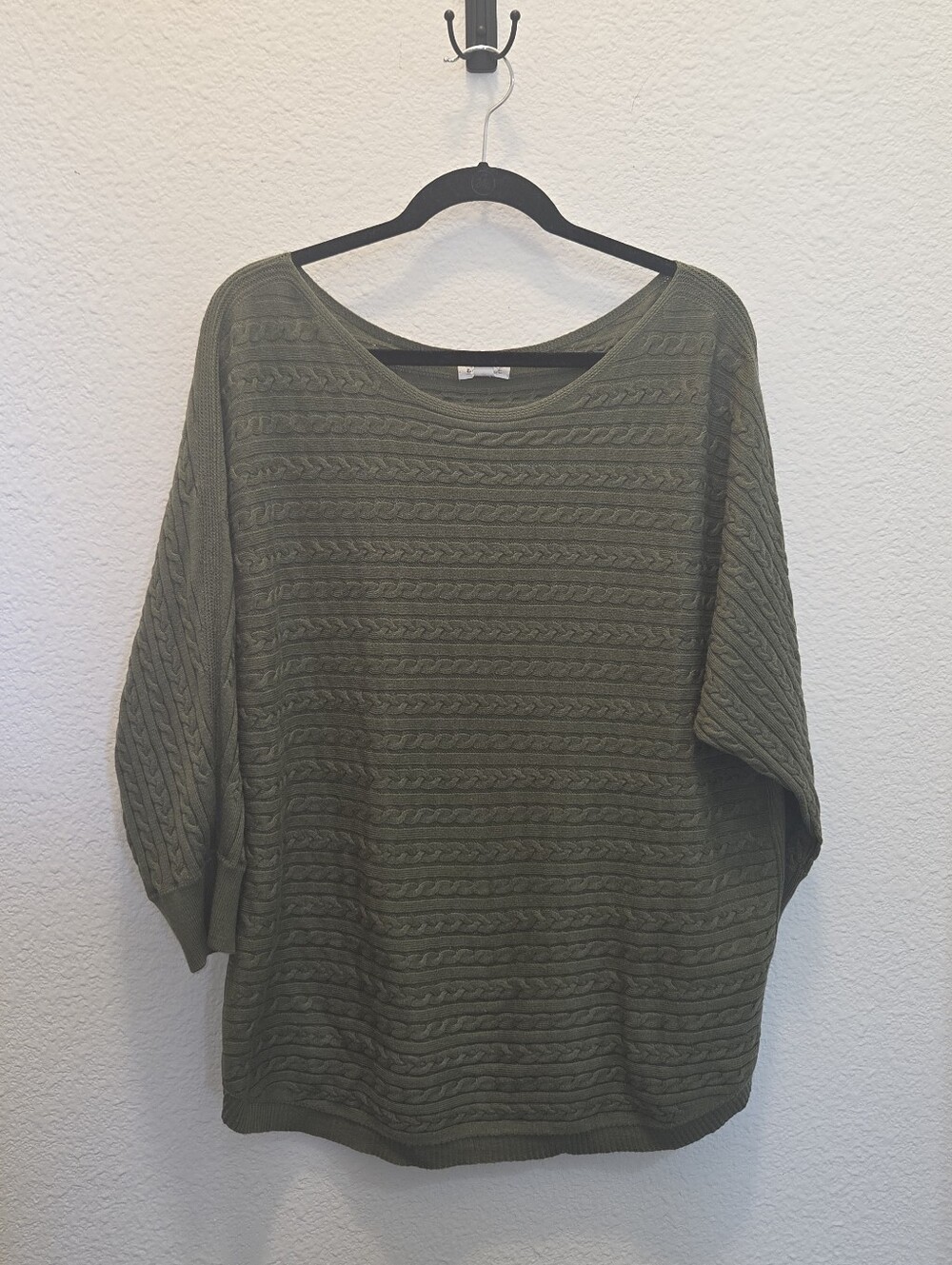 Market & Spruce Olive Cable-Knit Boatneck Dolman Sweater XXL